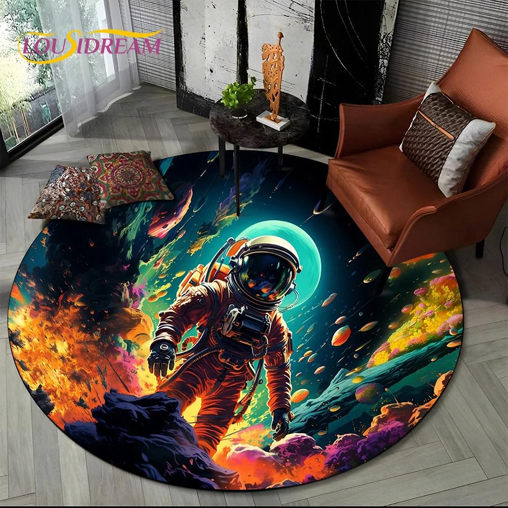 Astronaut Universe Spaceman 3D Outer Space Cartoon Round Area Carpet Rug for Living Room Bedroom Kid Decor,Pet Area Rug Non-slip