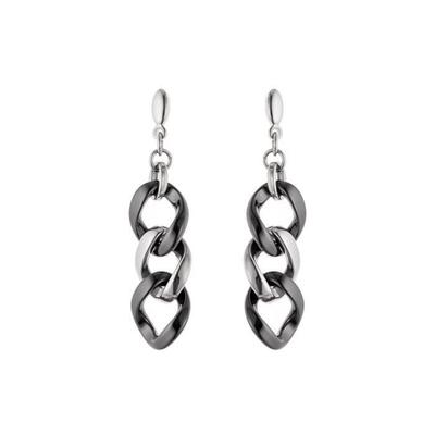 Earrings - LOVA - Pendants - 3 Curb Links - Black Ceramic - Push System