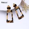 Leopard Print Earrings Brown Acrylic Geometric Drops Modern Statement PD1102