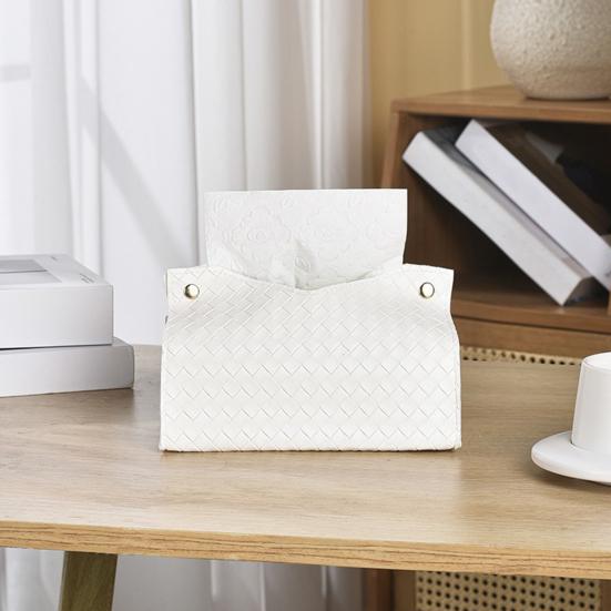 Tissue Box PU Leather Tissue Holder Smooth Dispensing Decorative Paper Towel Case Simple Style Organizer for Home Office Desktop