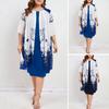 Women's Plus Size Cape Dress with Floral Chiffon Overlay Formal Bodycon Pencil Midi Dress for Wedding Cocktail Party Work