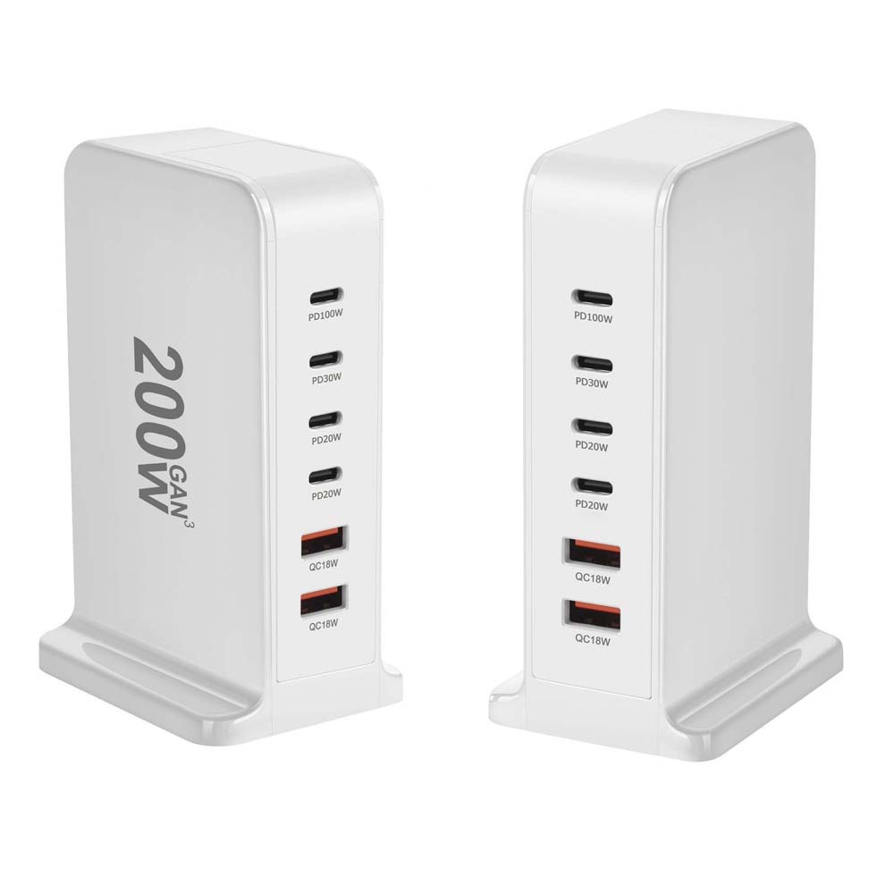 200W 168W stolní GaN rychlonabíječka PD 6 portů USB typu C USA EU AUS UK adaptér pro mobilní telefony a notebooky, nabíjecí dokovací stanice, stojan
