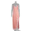 Lace lace suspender long dress European and American summer simulation silk sexy split splicing lace dress women
