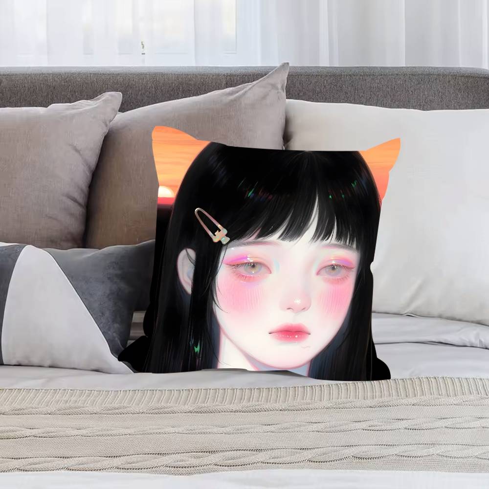 M-Manga G-Girl Pillow Case Anti-dustmite Pillowcase Invisible Zipper Silky Short Plush Sofa Cushion Cover