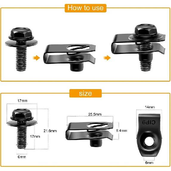 65pc Car Body Bolts & U-nut Clips M6 Engine Under Cover Splash Shield Guard For Nissan QASHQAI Rogue Sport Juke X-Trail Frontier