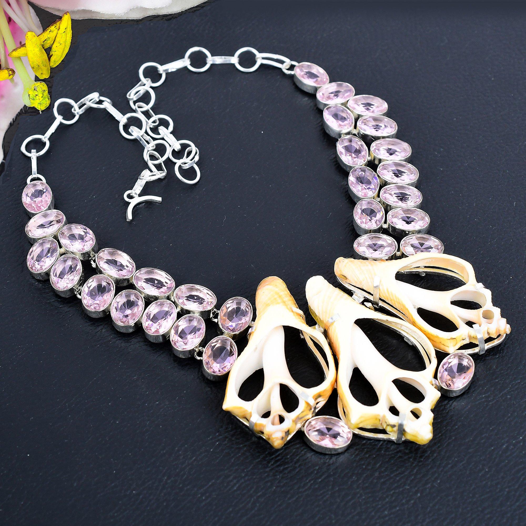 

Sea Shell, Kunzite Gemstone 925 Sterling Silver Jewelry Necklace 18 KG-1843