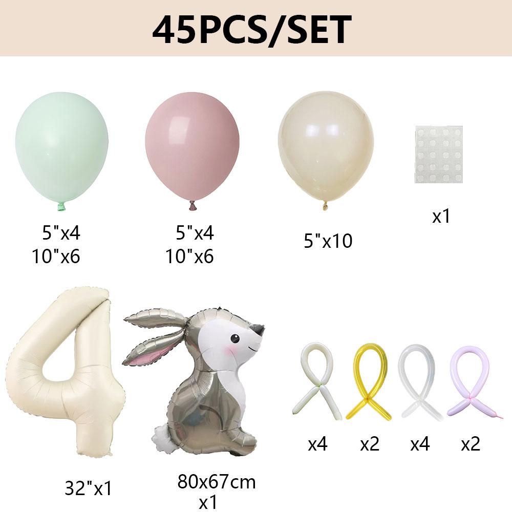 45Pcs/Set Cute Bunny Foil Helium Balloon 32inch 1-9Cream Number Ball Pink Green Kids Birthday Baby Shower Wedding Decor