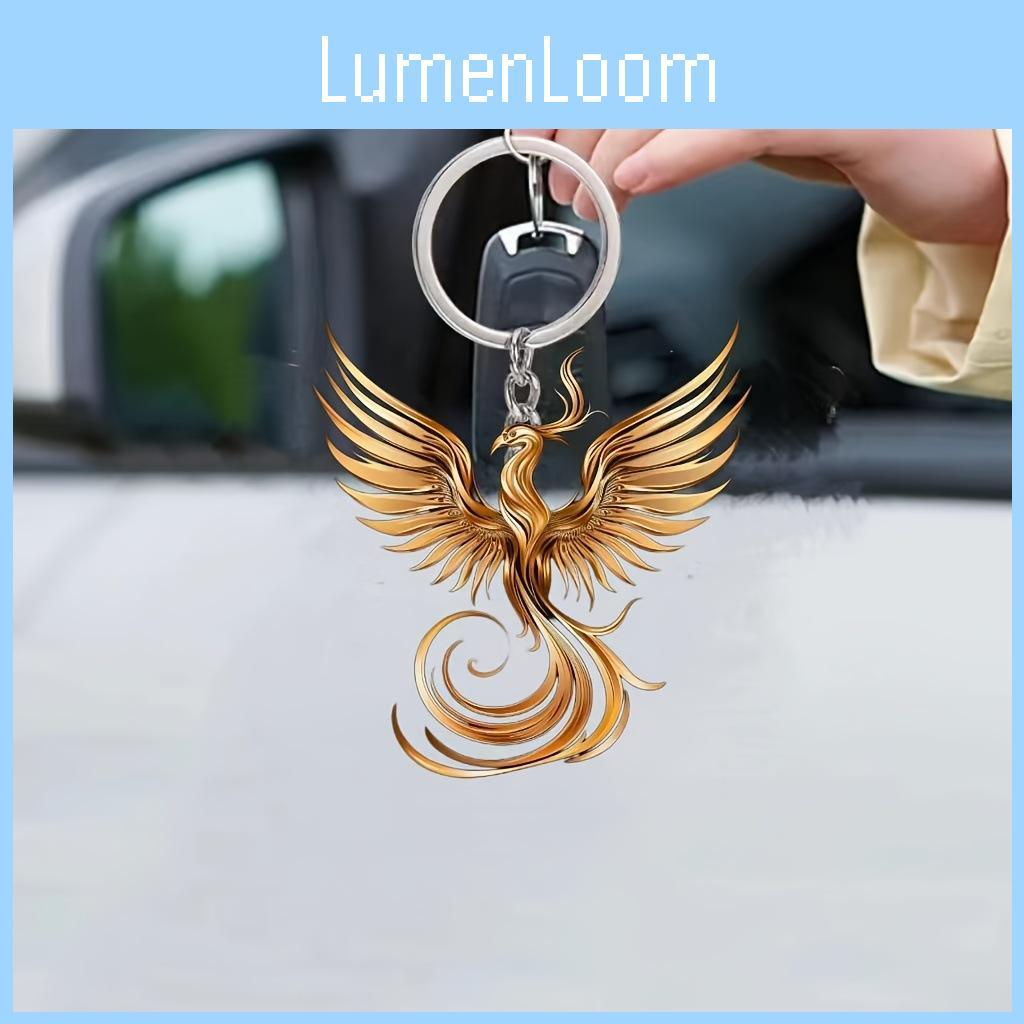 Schicker Vintage Acryl Goldener Phönix Auto Hängeornament Trendiger Rucksack Schlüsselanhänger Dekor