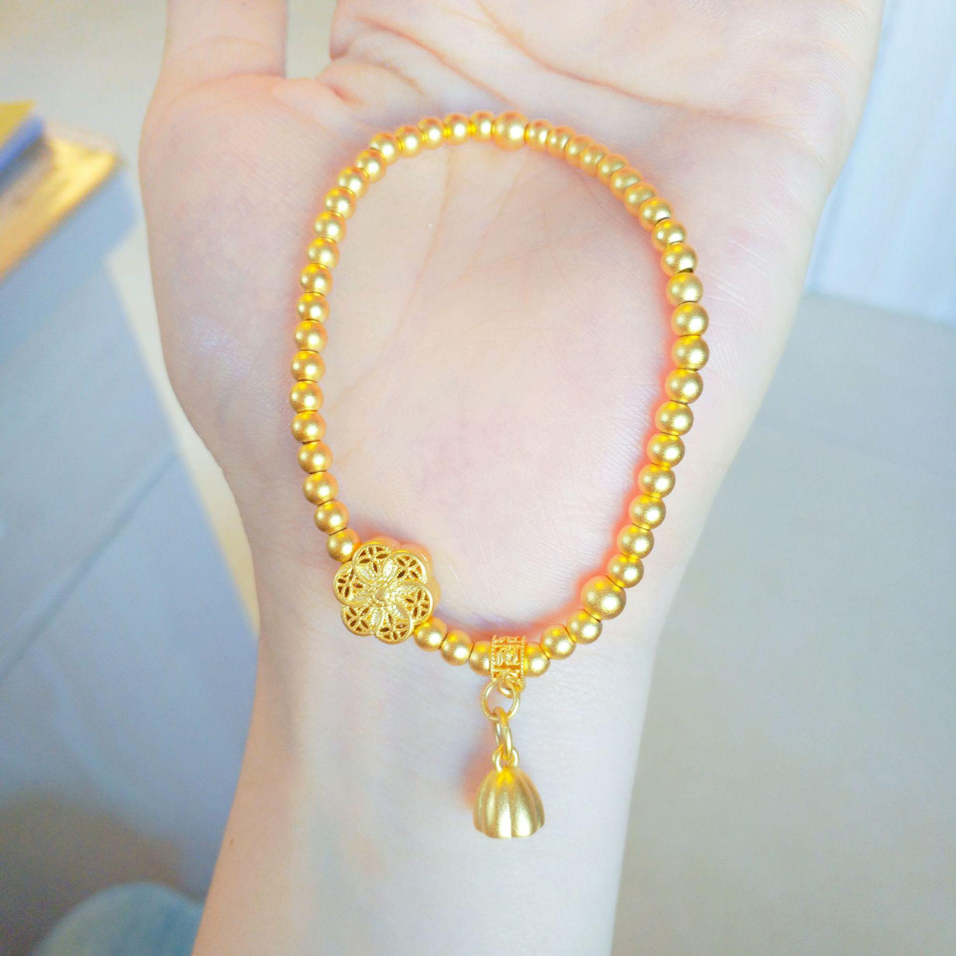 Шестифазный браслет из семян лотоса с позолотой, бусины 4 мм – Коллекция ювелирных изделий «Дитя удачи»