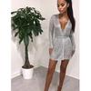 Sexy Mesh V Neck Mini Dress Women Elegant Nightclub Party Clothing Cardigan Style Waist Tie Dress