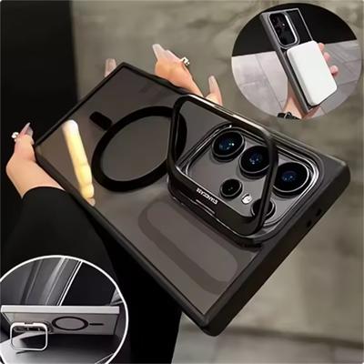 Funda transparente con soporte oculto Magsafe para Samsung Galaxy S25, S24 Ultra, S22 Plus, S23 FE, a prueba de golpes, con carga inalámbrica magnética