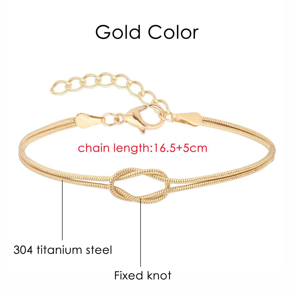 Knotted Snake Chain Bracelet For Couple Stainless Steel Gold Color Handmade Knot Hand Accessories Valentine's Day Jewelry Gifts