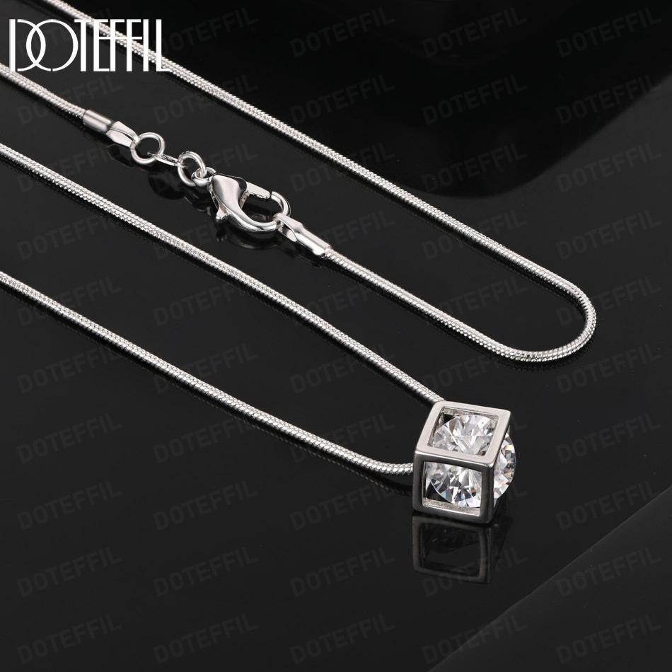 925 Sterling Silver Fashion Jewelry Square AAA Zircon Necklace 45CM