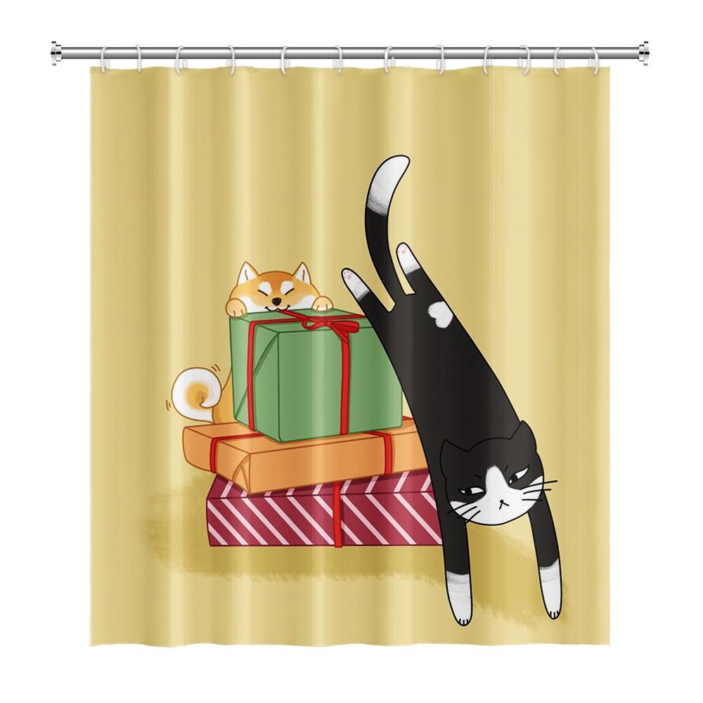 

Cute Daily Life Cat Dog Shower Curtain Children Bathroom Partition Waterproof Fabric Bathtub Curtain With Anti-Mold 12 Hooks W60H190(CM)-1 Pcs