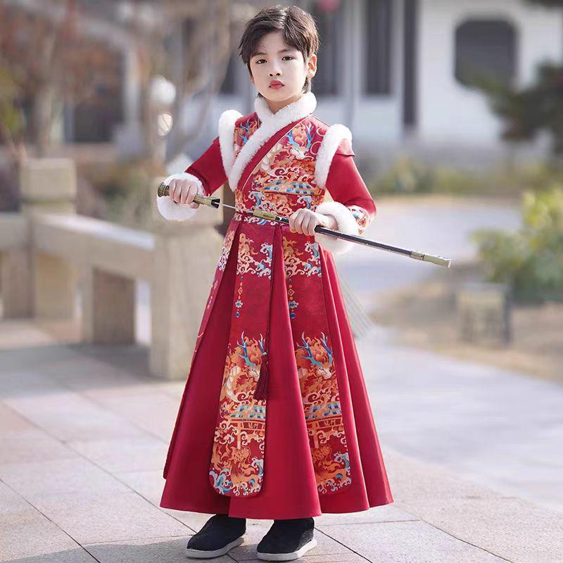 Boys' Winter Hanfu: 2026 New Year Tang Suit, Thickened Ancient Style Costume