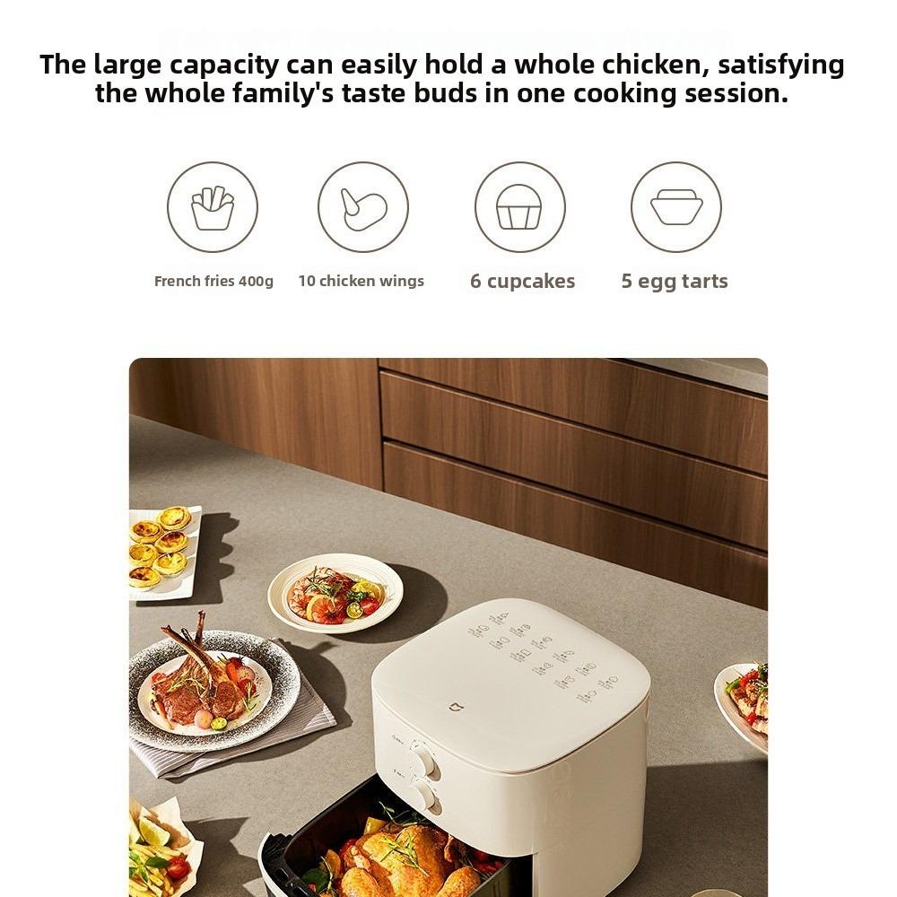 Mijia Air Fryer 5L, No Turn Over Cooking, 6.2" Clear View Window, High Temp Resistant Metal Liner, Multi-Function Air Fryer for Home
