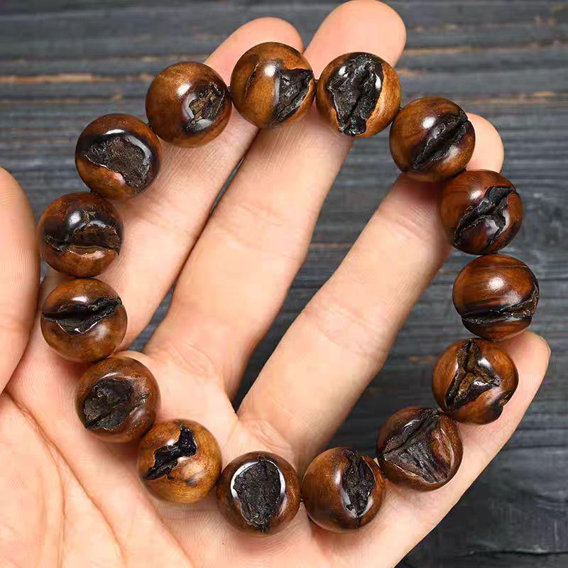 Men's Thunder Mark Jujube Wood Prayer Beads Bracelet with Wind Fire Wheel Pendant