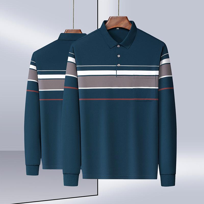 

Мужская рубашка поло с длинным рукавом и карманом, повседневные мягкие дышащие рубашки, вязаный свитер-пуловер XXXL темно-синий