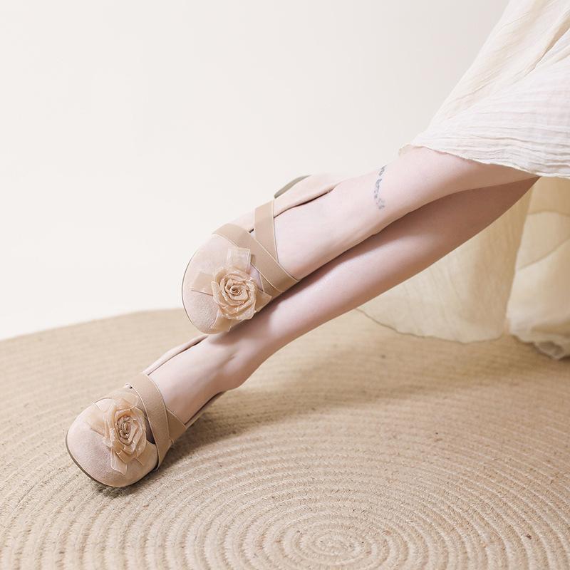 Flat Bottom Increases Height In Summer and Crosses the New Ballet Women's Single Shoes Mary Jane Shoes Camellia Shallow Mouth