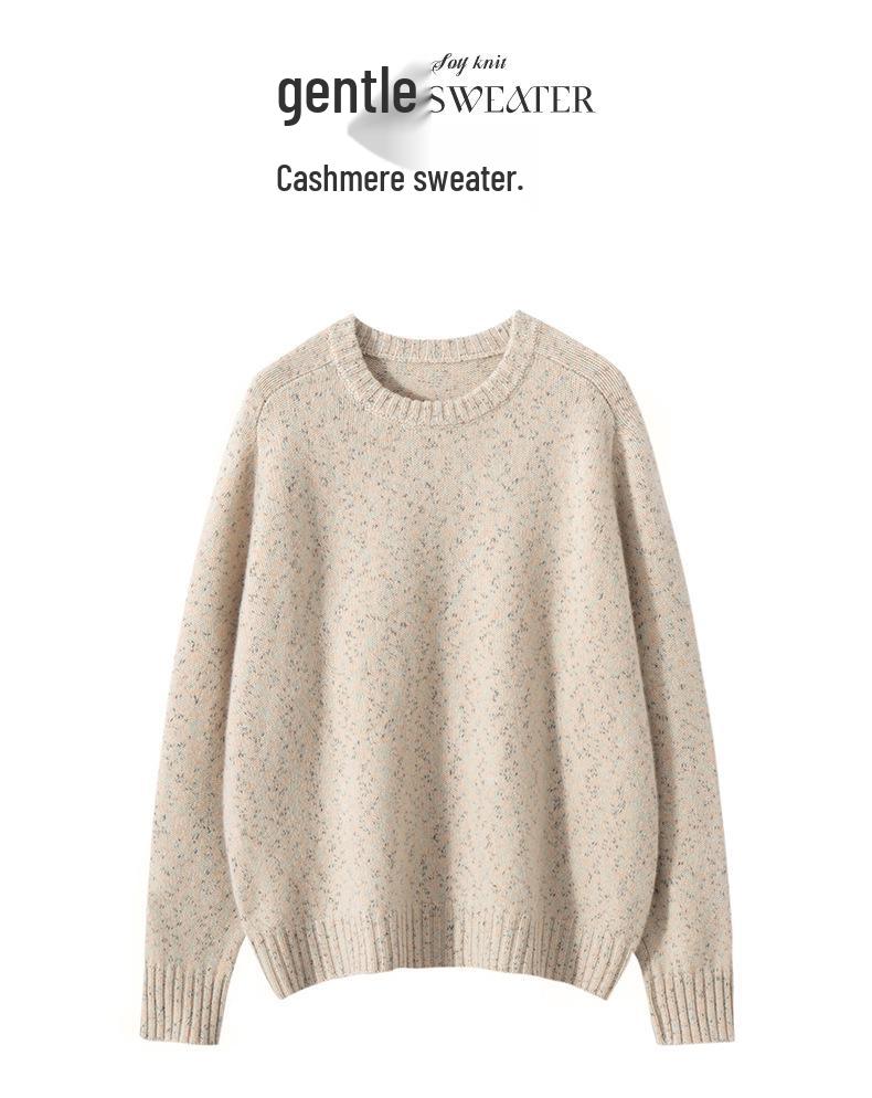 Cashmere Women's Loose Space-Dyed Round Neck Pullover Sweater - Winter Thickened Long Sleeve Knitwear