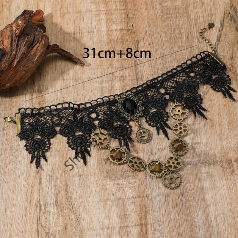 Neue Sexy Gotische Choker Kristall Schwarze Spitze Hals Choker Halskette Vintage Viktorianische Damen Chocker Punk Zahnrad Schmuck