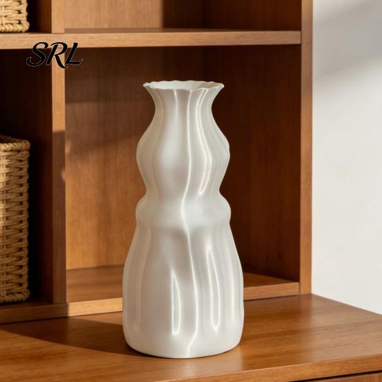 3D Printed Silk Texture Vase Flower Vase, Modern Decorative Minimalist Container, Sturdy Plastic Plant Holder Floral Arrangement for Home Living Room