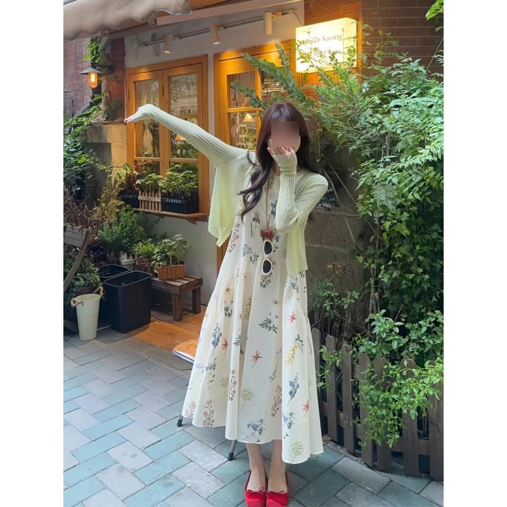 

Белое пасторальное платье-жилет без рукавов, женское новое летнее повседневное маленькое нишевое дизайнерское цветочное длинное платье XL- (recommended 110-60kg)