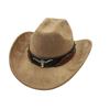 Cow Head Belt Suede Leather 7.5Cm Western Cowboy Fedora Hat Women'S Men'S Church Jazz Hat Fashion Travel Party Hat Denim Hat