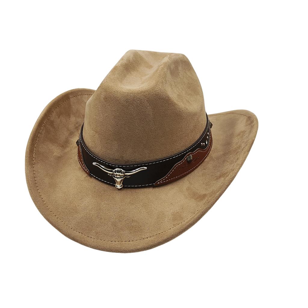 Cow Head Belt Suede Leather 7.5Cm Western Cowboy Fedora Hat Women'S Men'S Church Jazz Hat Fashion Travel Party Hat Denim Hat