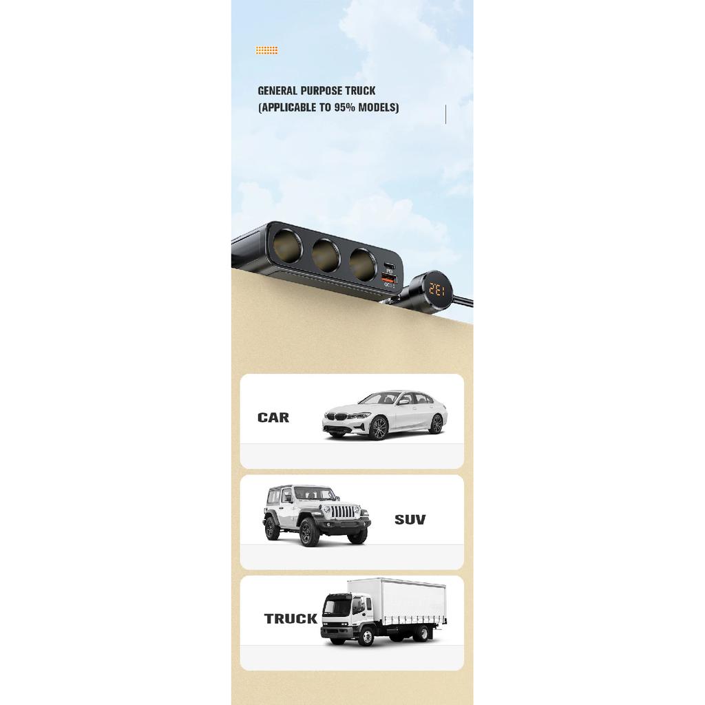 128W Car Charger Splitter Multi Ports PD30W QC3.0 Cigarette Lighter Adapter Car Cigarette Lighter Socket Splitter with Switch