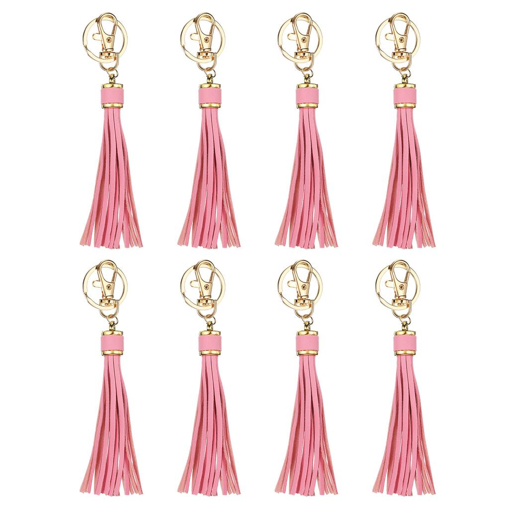 8pcs PU Leather Tassels PU Tassels with Key Rings Tassel Curtain Bag Tassel for Jewelry Making Phone Straps Handbag DIY Crafts