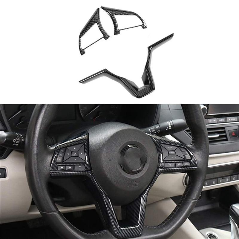 Carbon Fiber Steering Wheel Decoration Cover Frame Trim for Nissan Rogue Altima Sentra Kicks LEAF Versa AccessoriesJAS