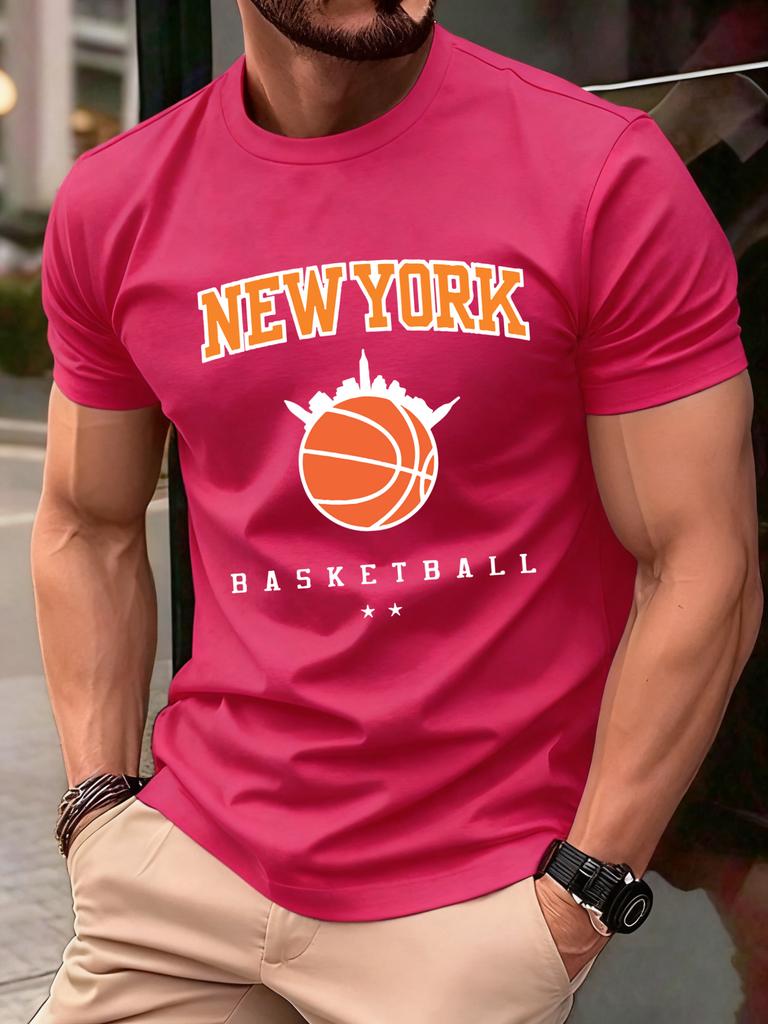 New York Basketball Game Print Men T Shirts Hip Hop ONeck TShirt Soft Cotton Male Sportswear Casual Comfortable Clothes