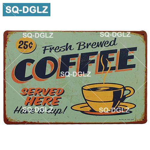 [SQ-DGLZ] Káva Kovová cedule Bar Nástěnná dekorace Plechová cedule Vintage Kovové cedule Domácí dekorace Malba Plakety Umělecký plakát