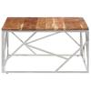  Coffee Table, Silver, Stainless Steel and Solid Acacia Wood