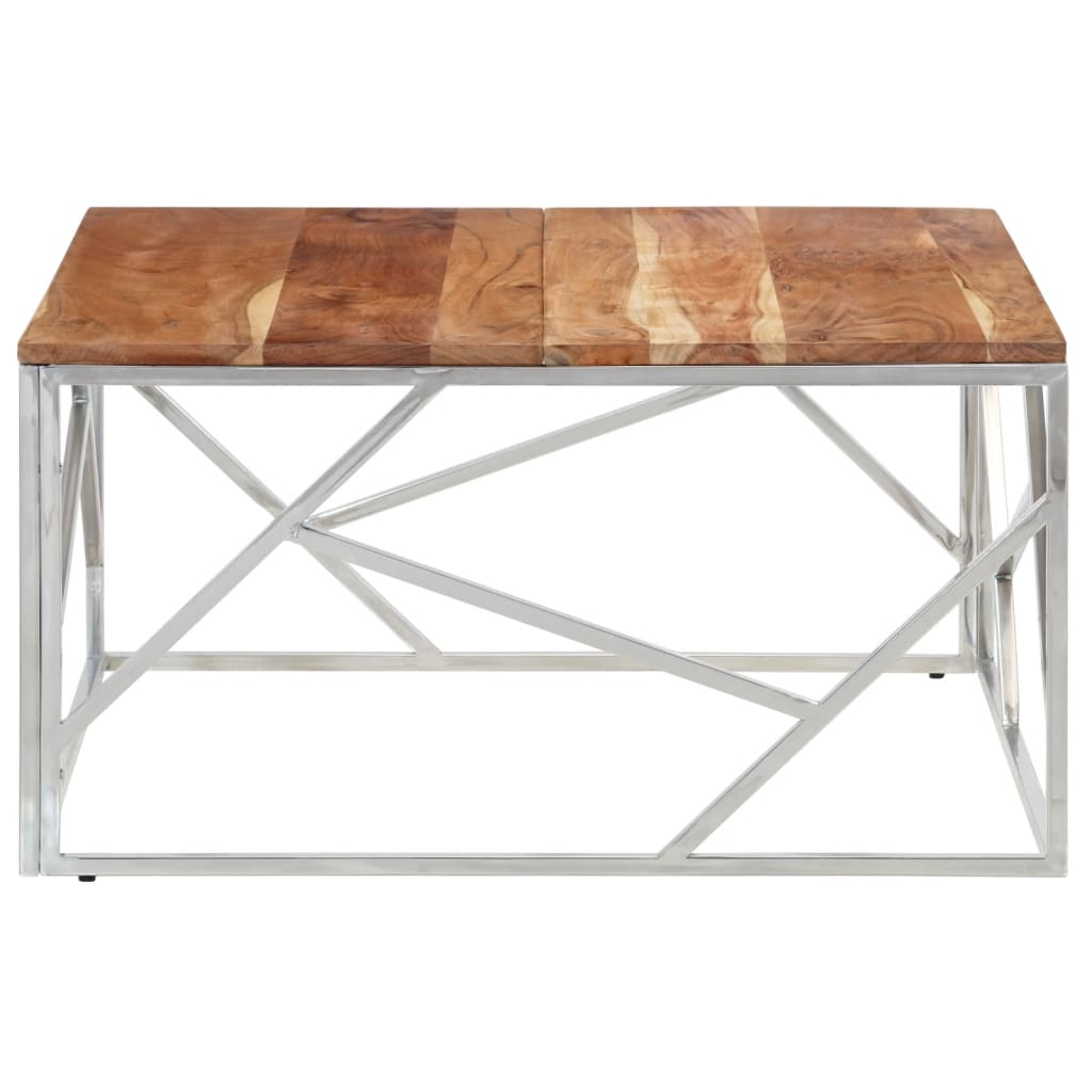  Coffee Table, Silver, Stainless Steel and Solid Acacia Wood