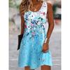 Summer Sleeveless Flower Print Fashion Dress O Neck Loose Casual Simple Floral Elegant A-line Short Party Dresses Sweet Woman Clothing