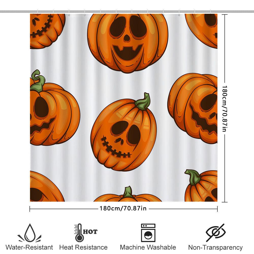 Orange Pumpkin Halloween Shower Curtain Home Decor Waterproof Bathroom Liner Set For Kids Bedroom Decoration Gift