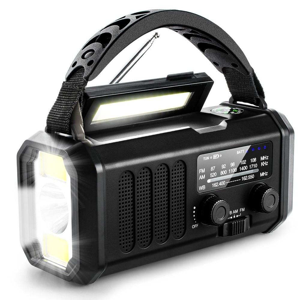 

Hand-crank Solar-powered Radio with Flashlight 3 Modes Emergency Weather Radio FM/AM 10000mAh Reading Lamp for Home and Outdoor чорний