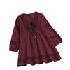 New Cotton Linen Patchwork Lace 3/4 Sleeve Loose Fit Women's Top