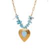 Gold-Plated Heart Pendant Necklace with Blue Coral Branch Chain