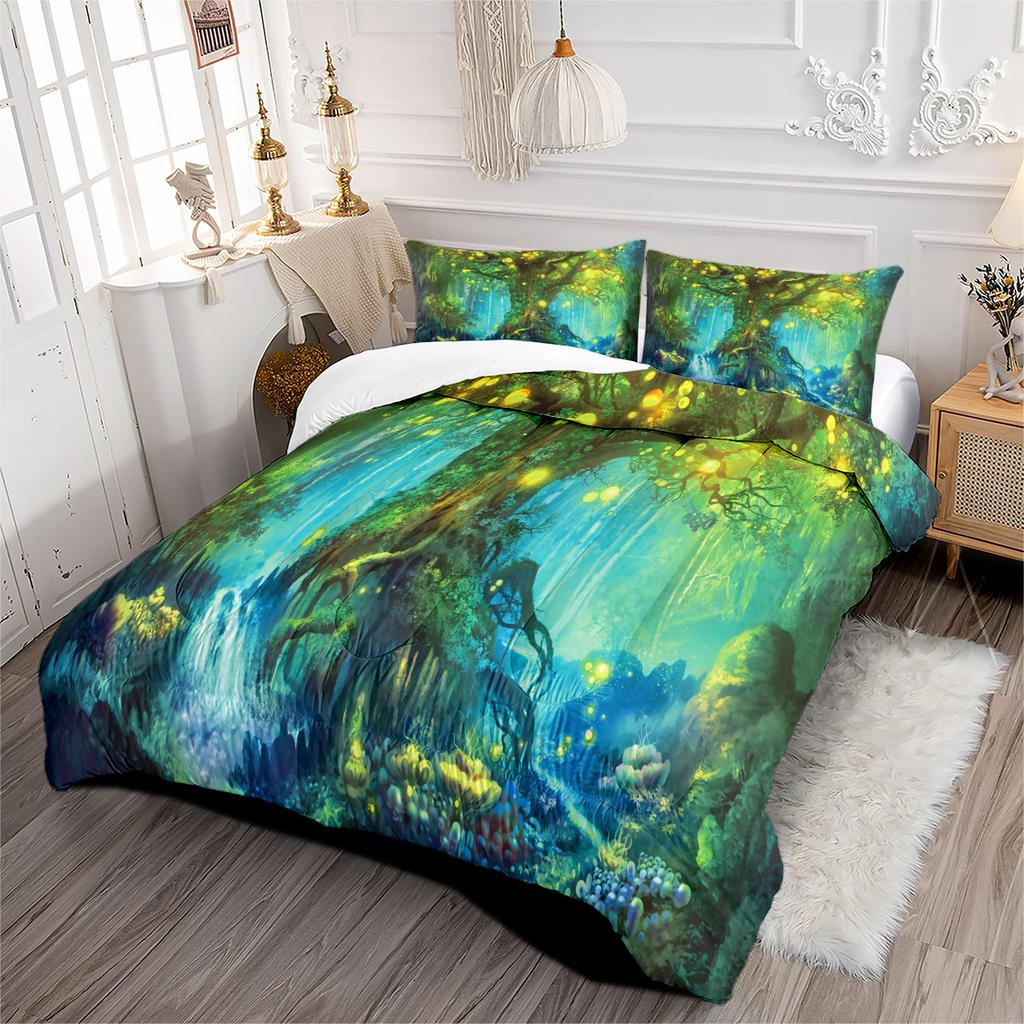 Big Tree Firefly Fat Quilt European Size Bedding Three-piece Set Digital Printing Quilt Cover