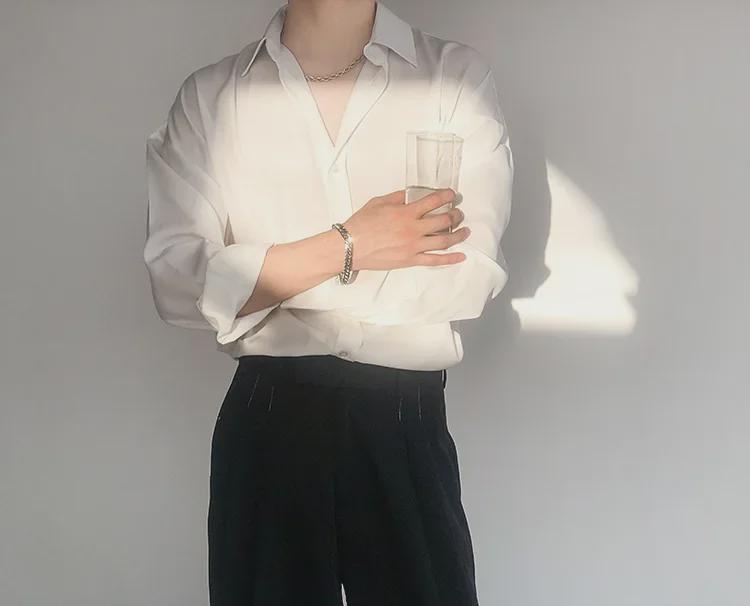 Retro Drapierung Grün & Weiß Eisseide Langarmhemd - Unisex, Koreanischer Stil, Lockere Passform