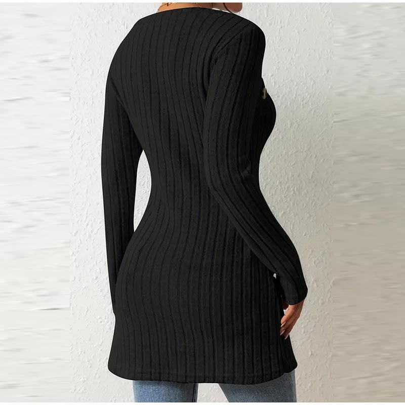 Pulover elegant pentru femei cu mânecă lungă, cu buton, tricot, guler pătrat, cu umeri, ocazional, pentru navetă, toamnă iarnă