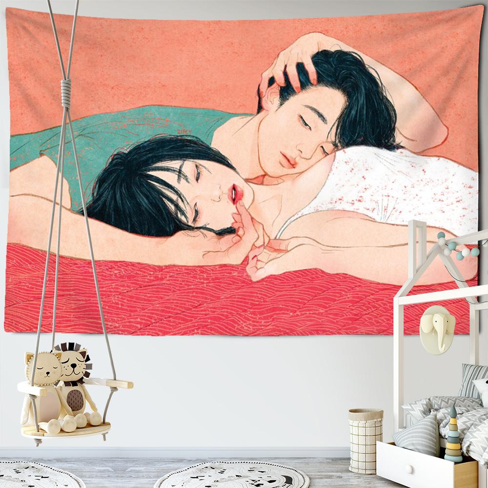 Personalized Girl's Tapestry Wall Hanging Kawaii Hippie Cartoon Art Bedroom Dormitory Curtain Home Decor