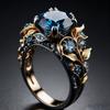 Retro and Trendy Blue Color Inlaid Zircon Leaf Women's Ring, Luxurious and Fashionable Banquet Party Accessories, Zircon Gifts