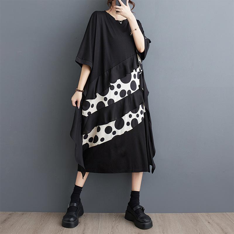 

Летнее женское платье больших размеров, свободное повседневное платье с короткими рукавами и принтом, простые пригородные платья с короткими рукавами One Size