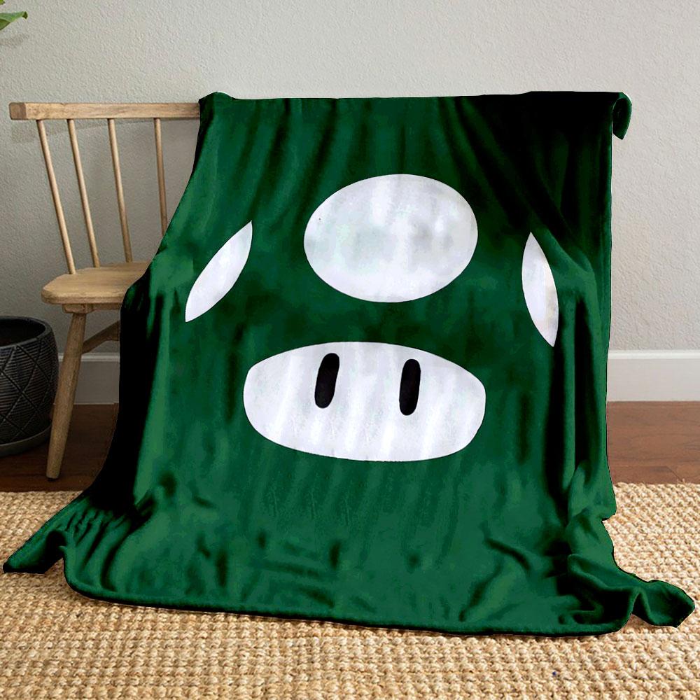 Green Mushroom Design Blanket Patterned Blanket, Flannel, Suitable for All Seasons, Home Decor, Warm and Cozy