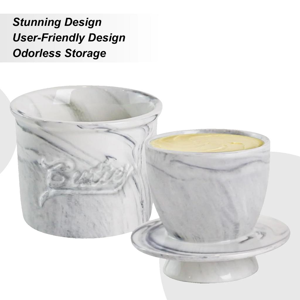 Butter Crock Butter Keeper Cheese Storage Container Butter Dish Ceramic Style Bell Jar Holding Plate Keeper