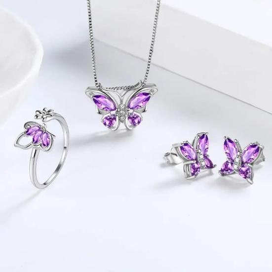 1 Set Jewelry Set Sparkling Rhinestones Inlaid Butterfly Pendant Necklace Ear Studs